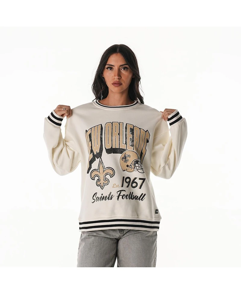 The Wild Collective Women's Cream New Orleans Saints Oversized Vintage French Terry Sweatshirt