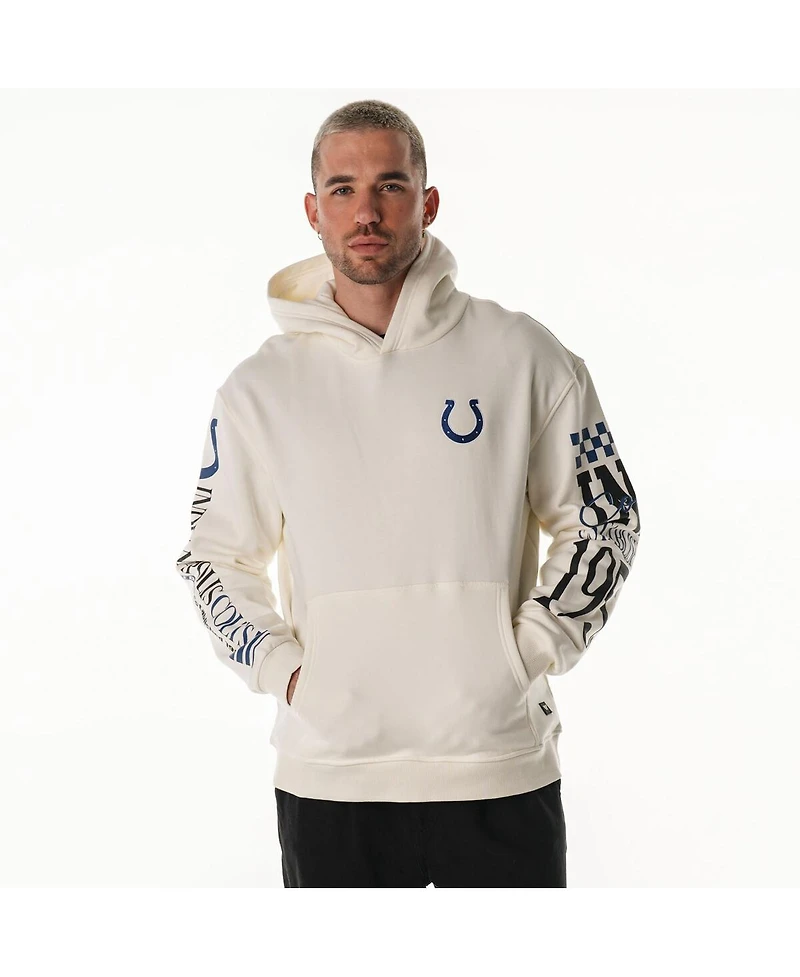 The Wild Collective Men's and Women's Cream Indianapolis Colts Stacked Graphic Sleeve Fleece Hoodie