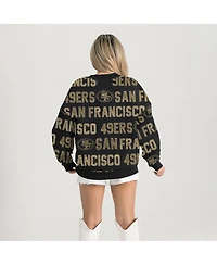 Gameday Couture Women's Black San Francisco 49ers Relaxed Drop Shoulder Hype Era Rhinestone Text Sweatshirt