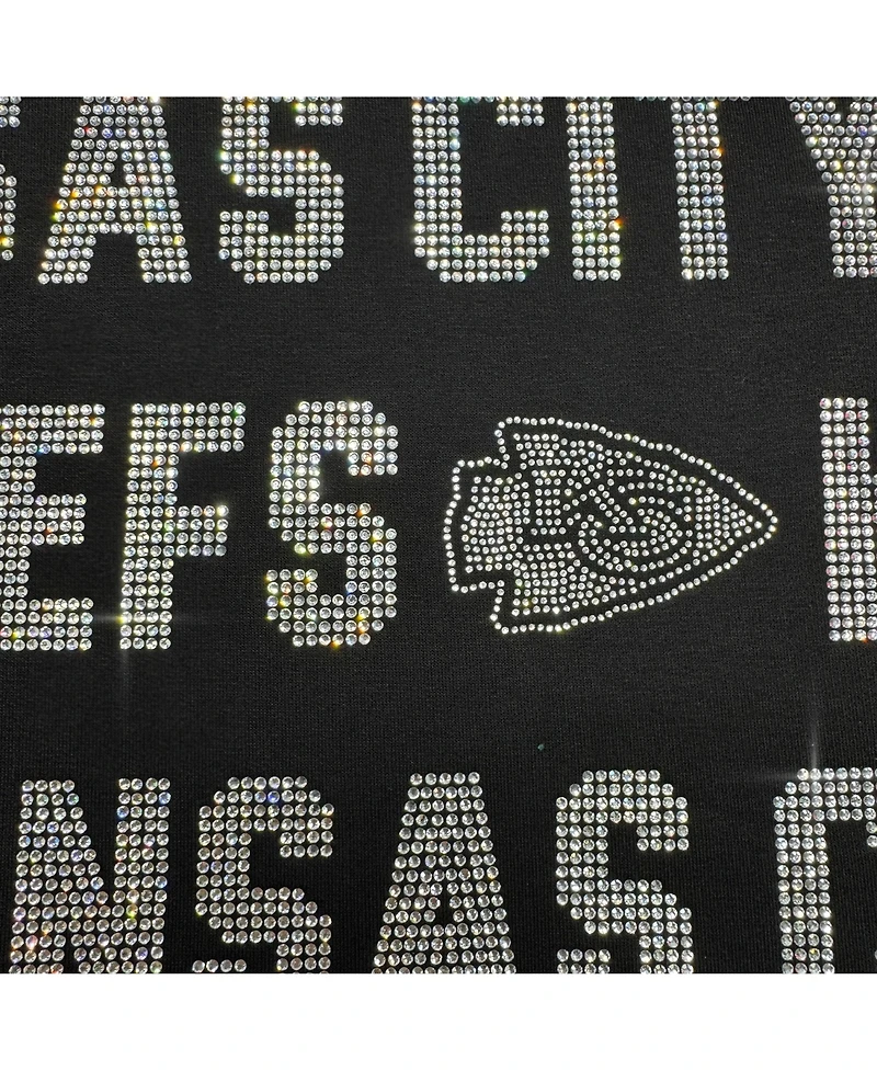 Gameday Couture Women's Black Kansas City Chiefs Relaxed Drop Shoulder Hype Era Rhinestone Text Sweatshirt