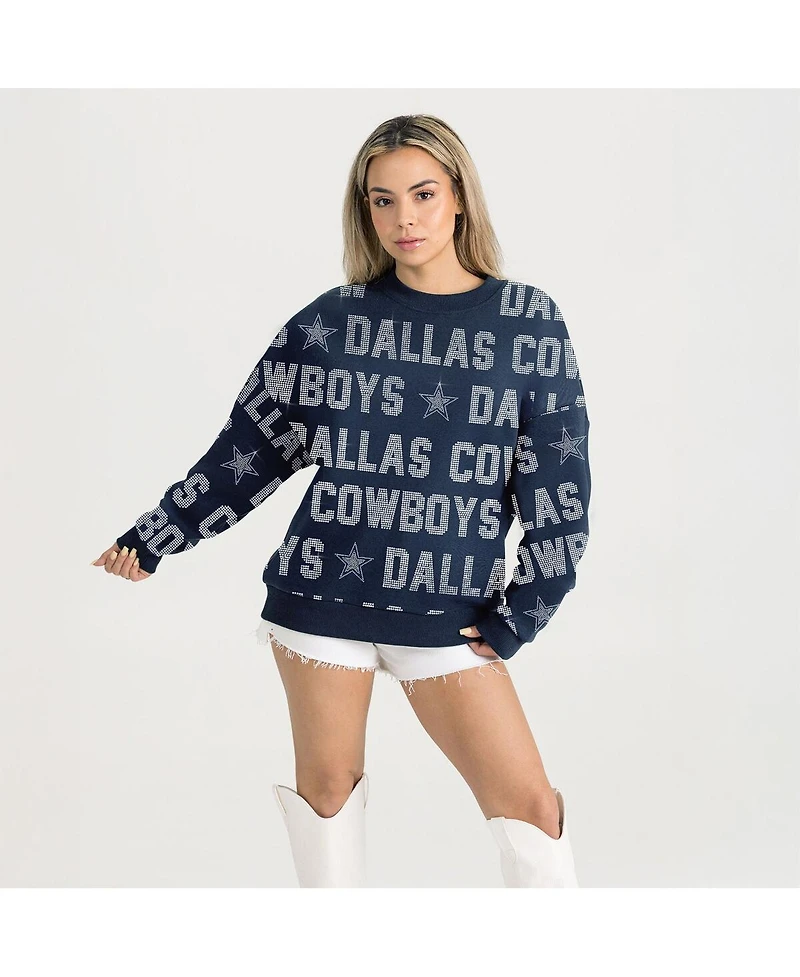 Gameday Couture Women's Navy Dallas Cowboys Relaxed Drop Shoulder Hype Era Rhinestone Text Sweatshirt