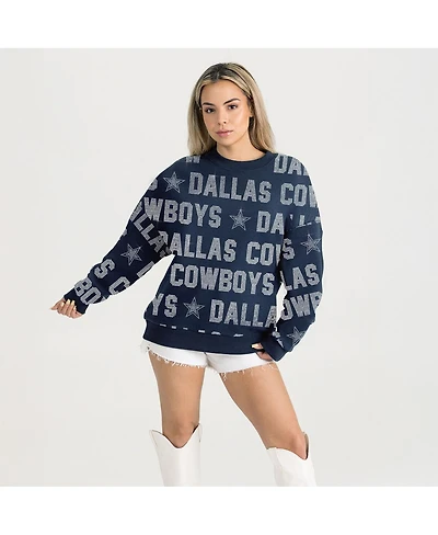 Gameday Couture Women's Navy Dallas Cowboys Relaxed Drop Shoulder Hype Era Rhinestone Text Sweatshirt