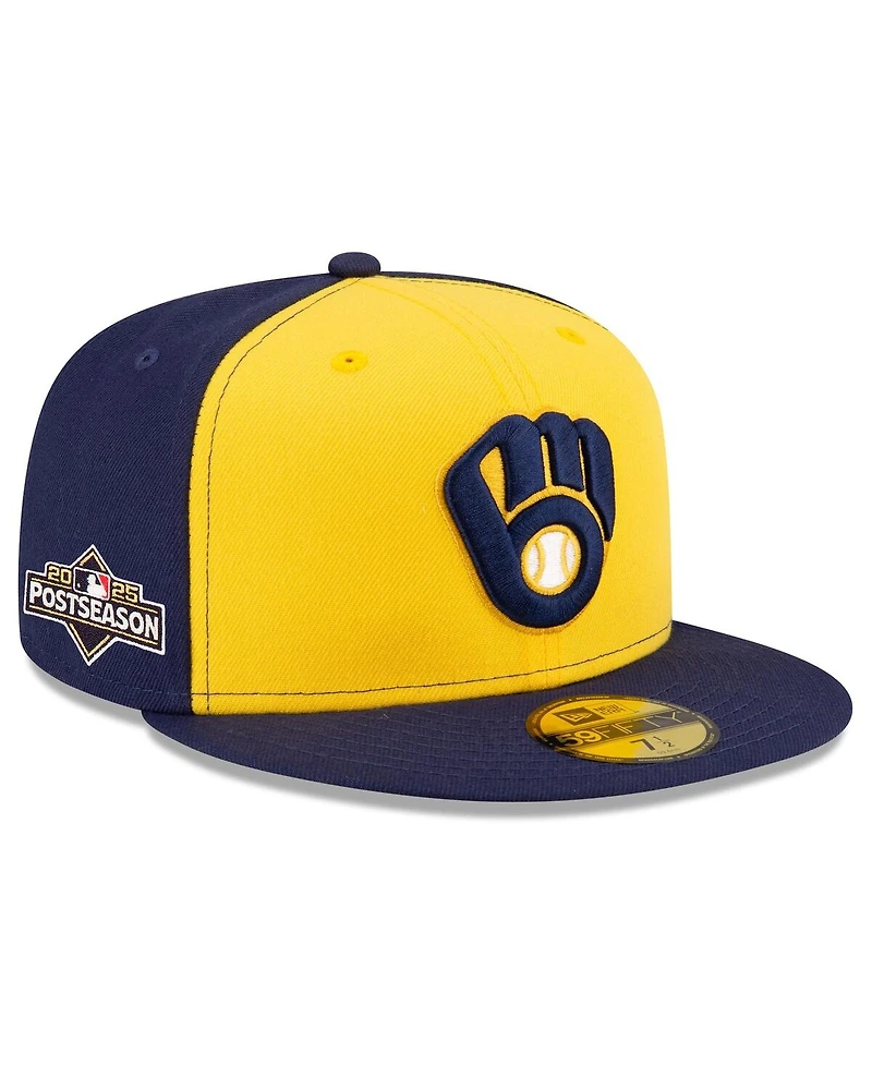 New Era Men's Navy/Gold Milwaukee Brewers 2025 Mlb Postseason Side Patch 59FIFTY Fitted Hat