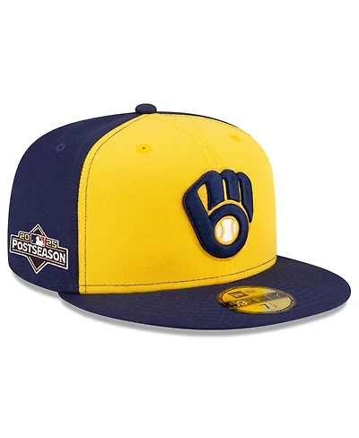 New Era Men's Navy/Gold Milwaukee Brewers 2025 Mlb Postseason Side Patch 59FIFTY Fitted Hat