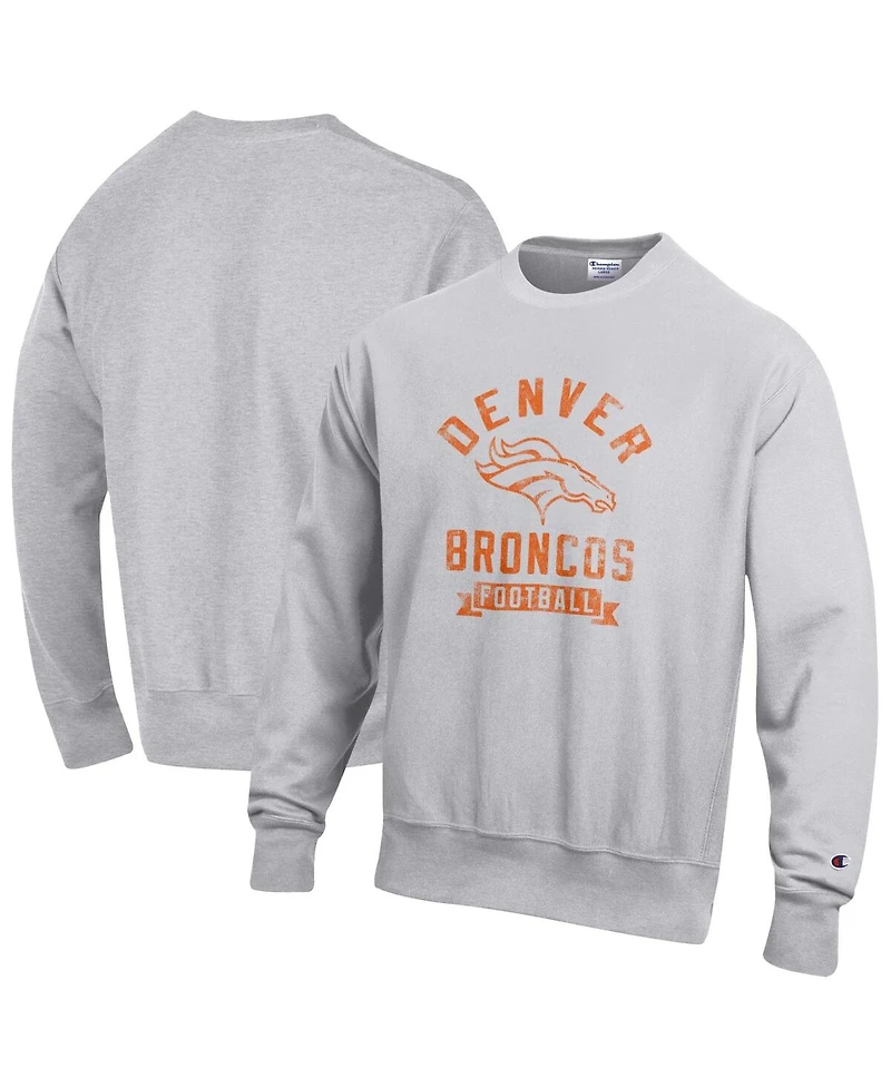 Champion Men's Heather Gray Denver Broncos Reverse Weave Fleece Pullover Sweatshirt