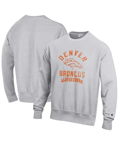 Champion Men's Heather Gray Denver Broncos Reverse Weave Fleece Pullover Sweatshirt