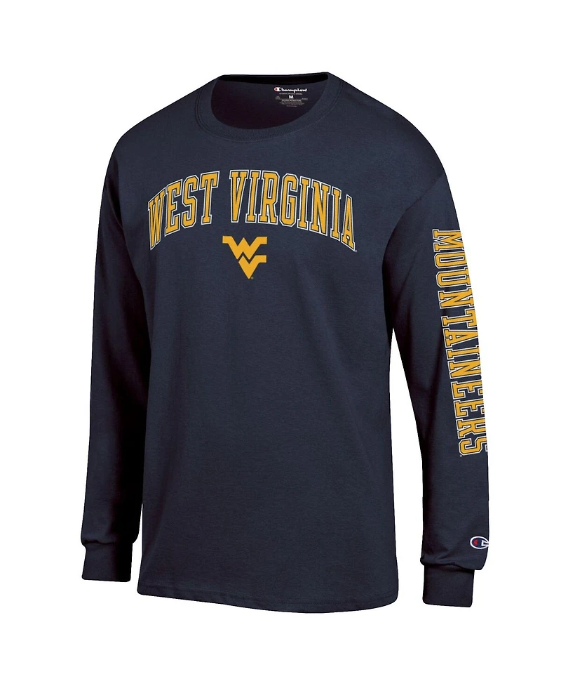Champion Men's Navy West Virginia Mountaineers Arch Over Logo 2-Hit Long Sleeve T-Shirt