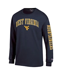 Champion Men's Navy West Virginia Mountaineers Arch Over Logo 2-Hit Long Sleeve T-Shirt