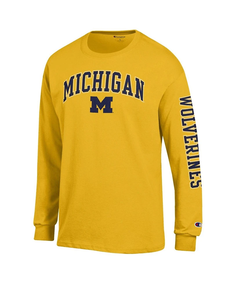 Champion Men's Maize Michigan Wolverines Arch Over Logo 2-Hit Long Sleeve T-Shirt