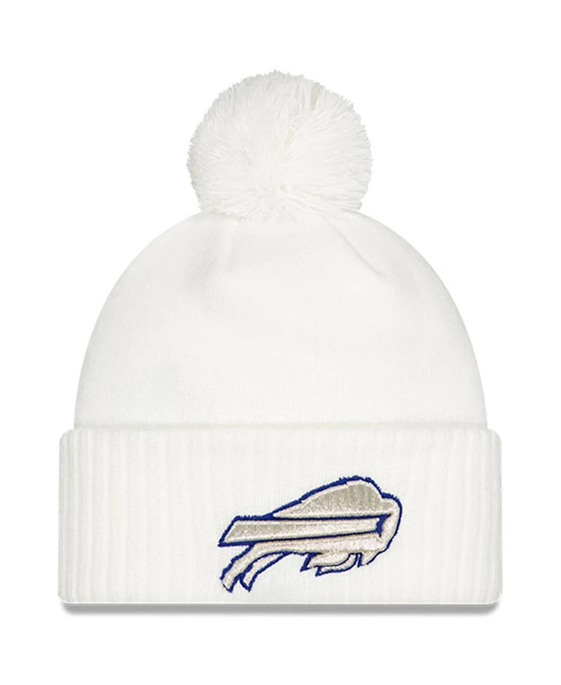 New Era Big Boys and Girls White Buffalo Bills 2025 Rivalries Collection Sideline Cuffed Pom with Knit Hat