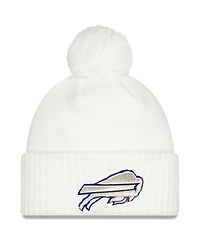 New Era Big Boys and Girls White Buffalo Bills 2025 Rivalries Collection Sideline Cuffed Pom with Knit Hat