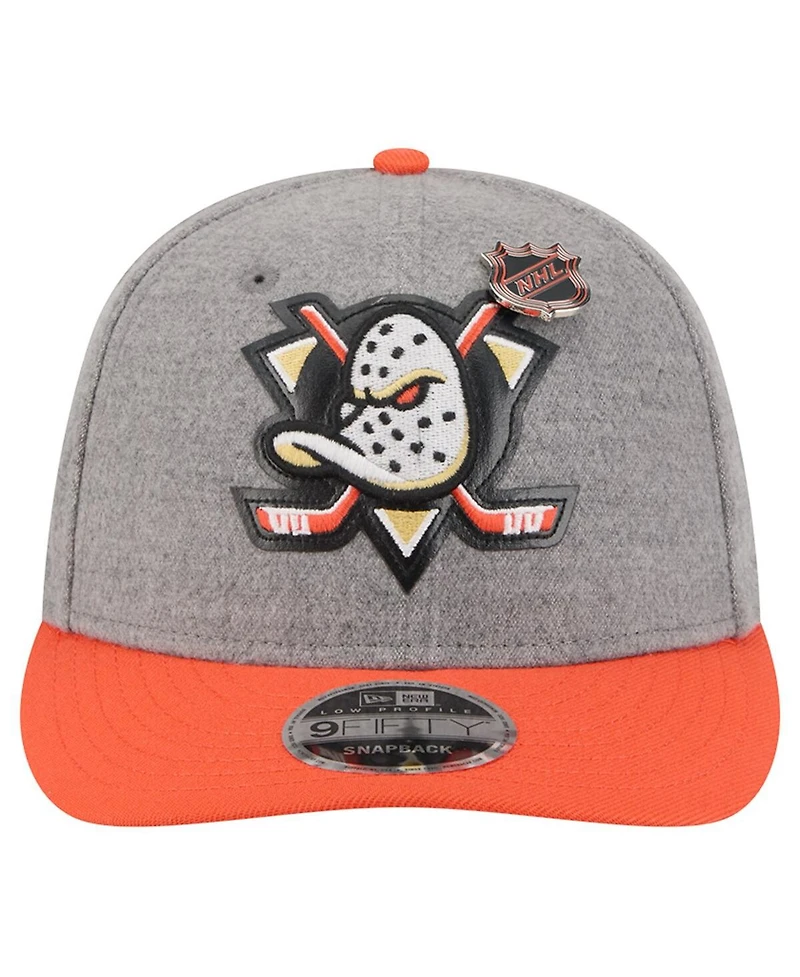 New Era Men's Gray/Black Anaheim Ducks Wool Pin Low Profile 9FIFTY Snapback Hat