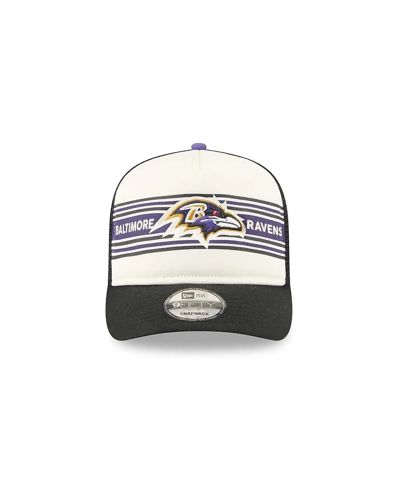 New Era Men's Cream/Black Baltimore Ravens Banner A-Frame 9FIFTY Trucker Snapback Hat