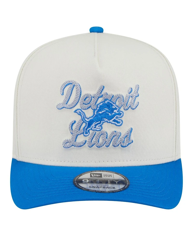 New Era Men's Cream/Blue Detroit Lions Chainstitch A-Frame 9FIFTY Adjustable Hat