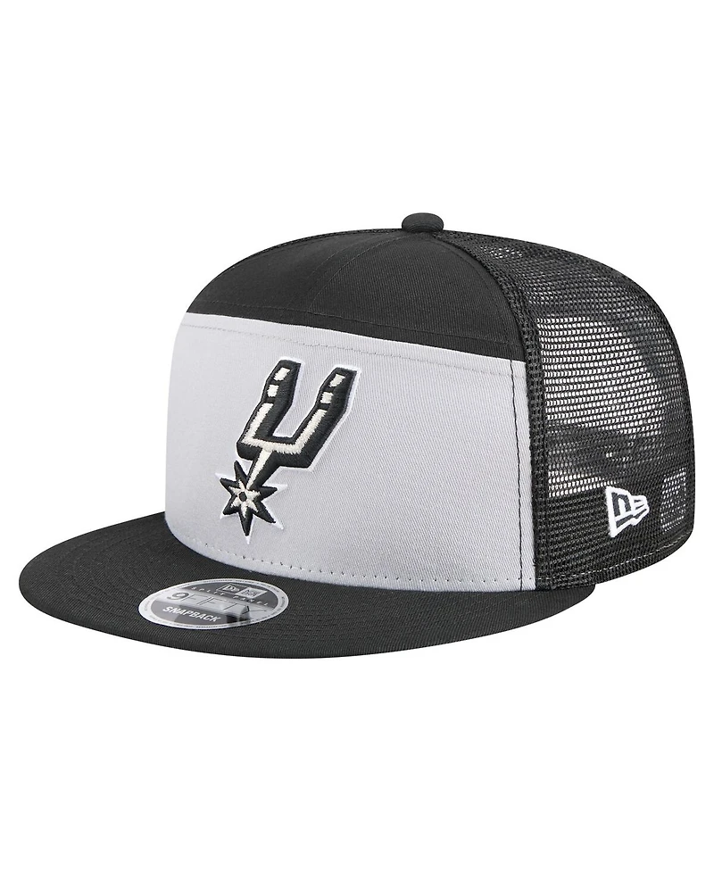 New Era Men's Black/Silver San Antonio Spurs Outdoor Split Panel 9FIFTY Snapback Hat
