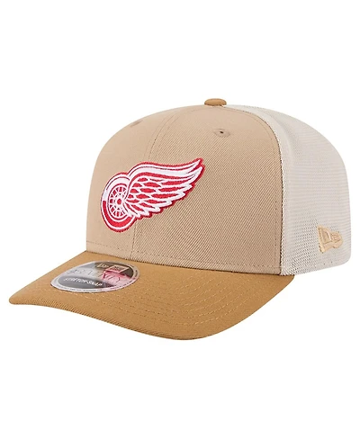 New Era Men's Tan/Light Brown Detroit Red Wings Two-Tone Trucker 9SEVENTY Stretch Snap Adjustable Hat