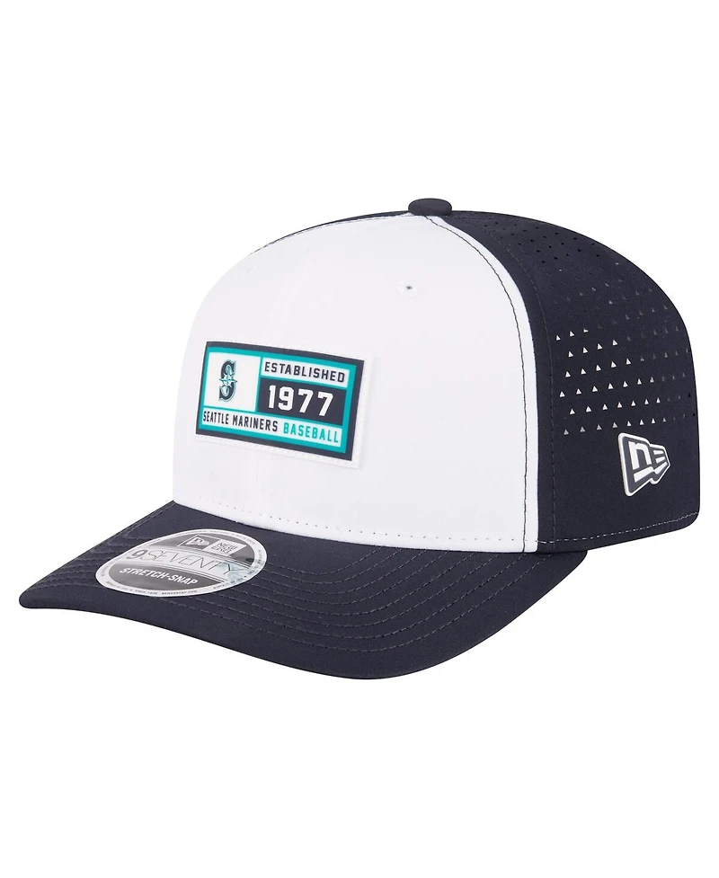 New Era Men's White/Navy Seattle Mariners Established Patch 9SEVENTY Adjustable Hat