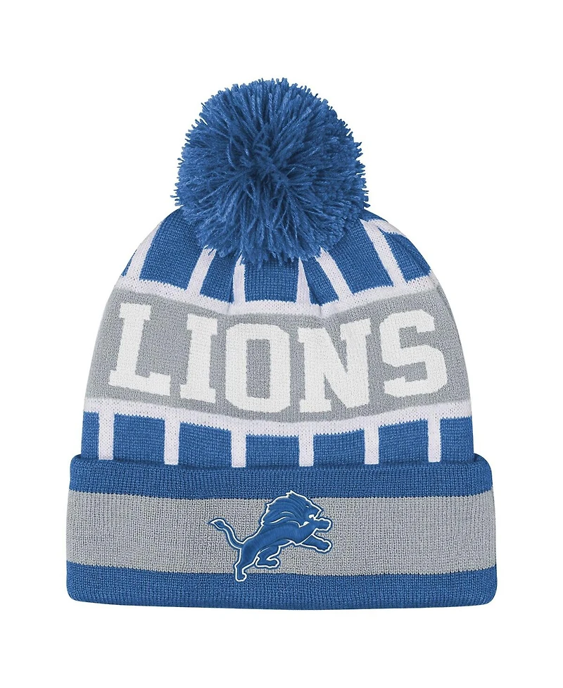 Outerstuff Big Boys and Girls Blue Detroit Lions Go Fast Cuffed with Pom Knit Hat