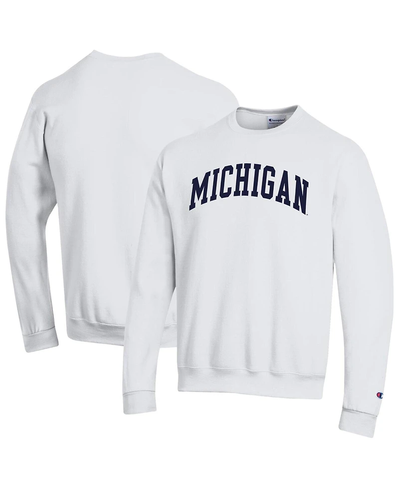 Champion Men's White Michigan Wolverines Basic Arch Fleece Pullover Sweatshirt