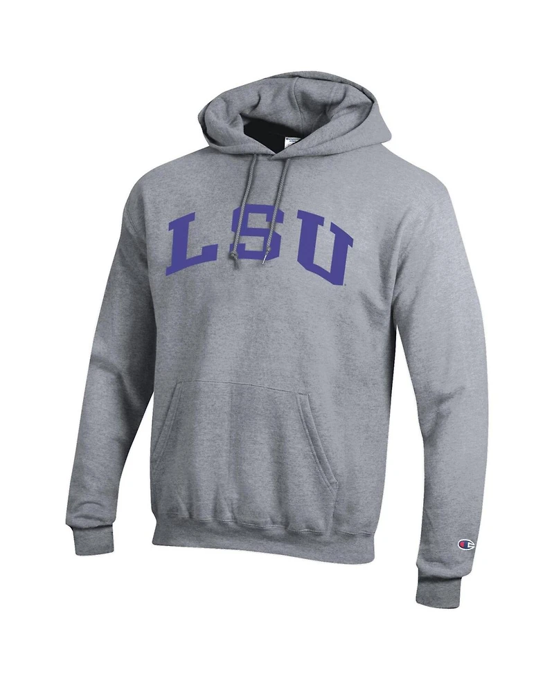 Champion Men's Heather Gray Lsu Tigers Basic Arch Fleece Pullover Hoodie