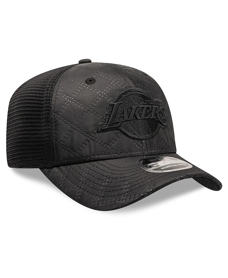 New Era Men's Black Los Angeles Lakers Quilted Nylon 9SEVENTY Trucker Adjustable Hat