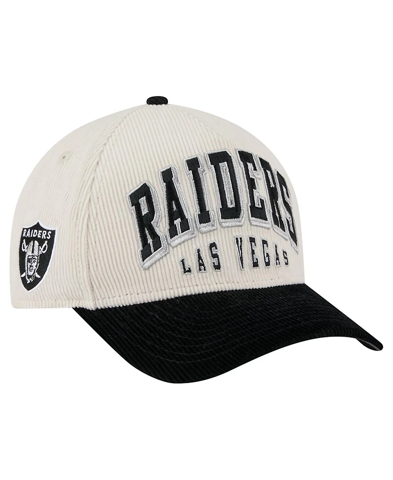 New Era Men's Cream/Black Las Vegas Raiders Two-Tone Sided Corduroy 9FORTY A-Frame Adjustable Hat