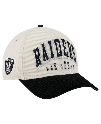 New Era Men's Cream/Black Las Vegas Raiders Two-Tone Sided Corduroy 9FORTY A-Frame Adjustable Hat