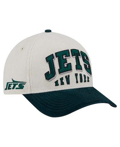 New Era Men's Cream/Green New York Jets Two-Tone Sided Corduroy 9FORTY A-Frame Adjustable Hat
