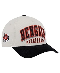 New Era Men's Cream/Black Cincinnati Bengals Head Two-Tone Sided Corduroy 9FORTY A-Frame Adjustable Hat