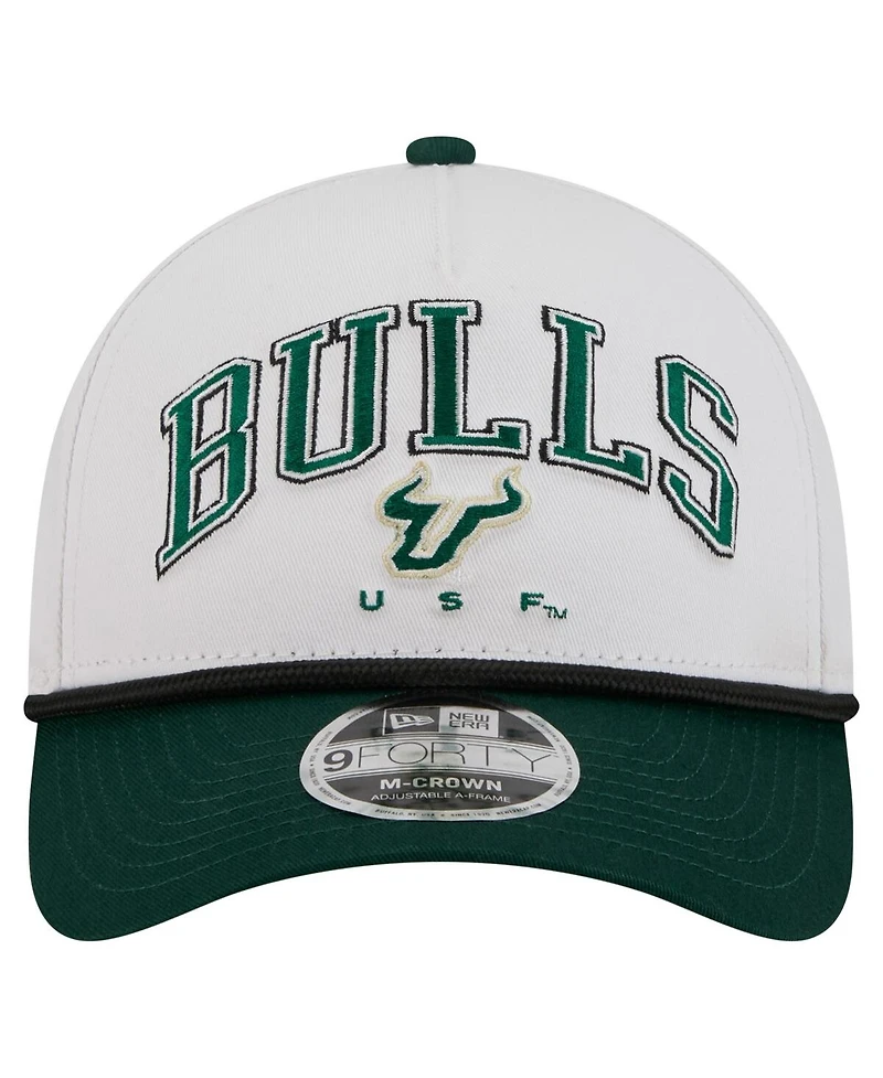 New Era Men's White/Green South Florida Bulls Arch Two-Tone Rope 9FORTY A-Frame M-Crown Adjustable Hat