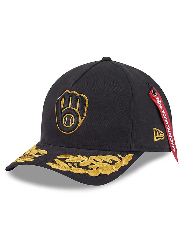 New Era Men's Black Milwaukee Brewers A-Frame 9FORTY Adjustable Hat