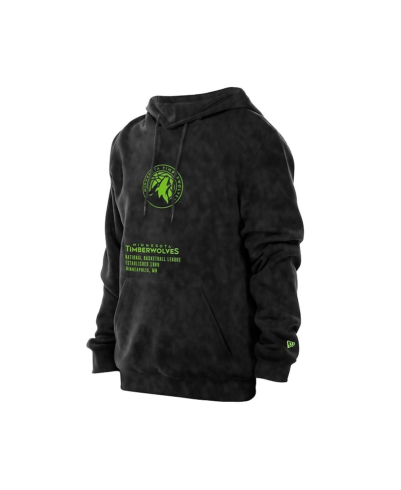 New Era Men's Black Minnesota Timberwolves Sport Night Mineral Wash Pullover Hoodie