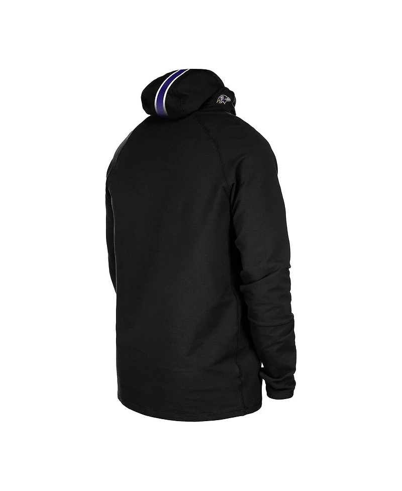 New Era Men's Black Baltimore Ravens Functional Fandom Balaclava Helmet Stripe Tri-Blend Hoodie