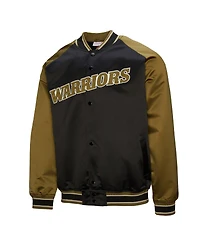 Mitchell & Ness Men's Olive/Black Golden State Warriors Clutch Satin Raglan Full-Snap Jacket