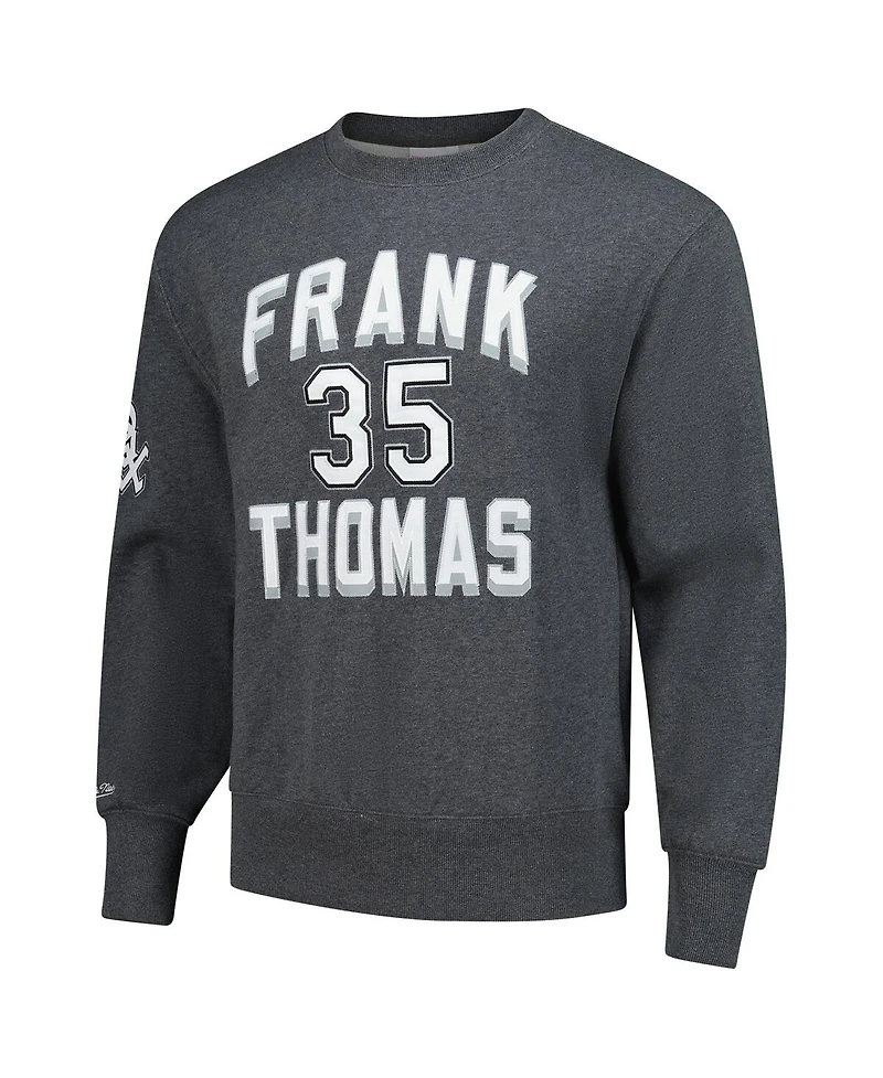 Mitchell & Ness Men's Frank Thomas Heather Charcoal Chicago White Sox Legends Collection Vintage Logo Name Number Fleece Pullover Sweatshirt