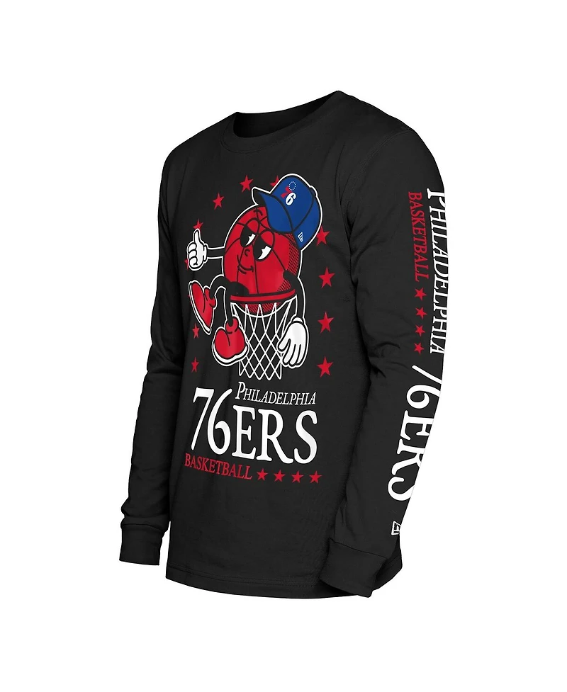 New Era Men's Black Philadelphia 76ers Old School Sport Long Sleeve T-Shirt