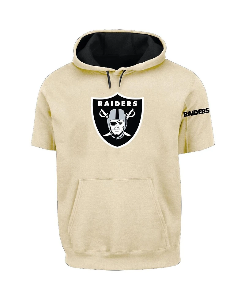 Profile Men's Oatmeal Las Vegas Raiders Big Tall Chest Print and Logo Short Sleeve Pullover Hoodie