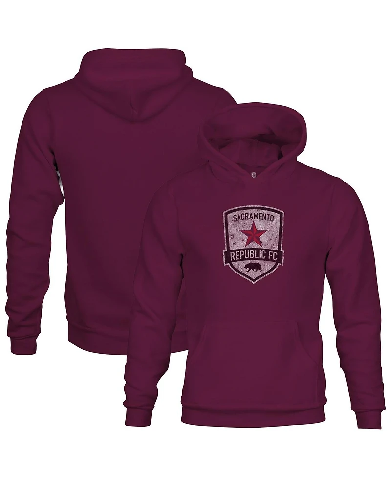 1863FC Big Boys and Girls Maroon Sacramento Republic Fc Color Badge Fleece Pullover Hoodie