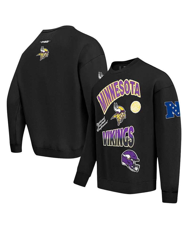 Pro Standard Men's Black Minnesota Vikings Turn It Up Drop Shoulder Pullover Sweatshirt