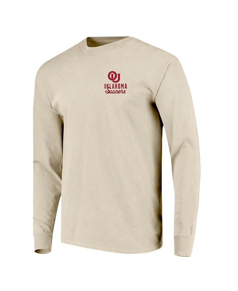 Image One Men's Natural Oklahoma Sooners Comfort Colors Mascot Overlay Long Sleeve T-Shirt