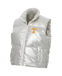 ZooZatz Women's Silver Tennessee Volunteers Metallic Cropped Full-Zip Sleeveless Puffer Vest