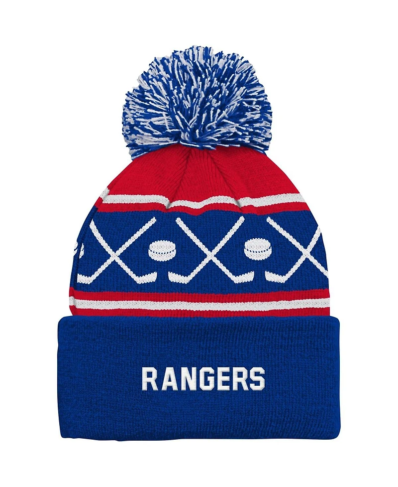 Outerstuff Baby Boys and Girls Blue New York Rangers Face-Off Cuffed with Pom Knit Hat