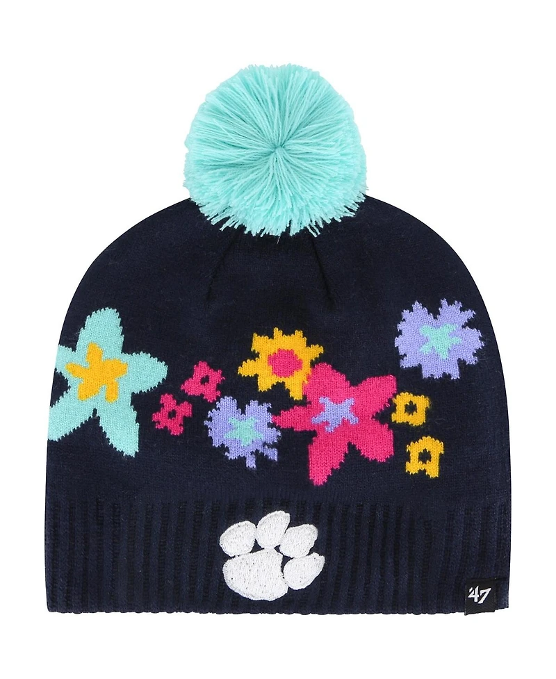 '47 Brand Big Girls Navy Clemson Tigers Buttercup Knit with Pom Beanie Hat