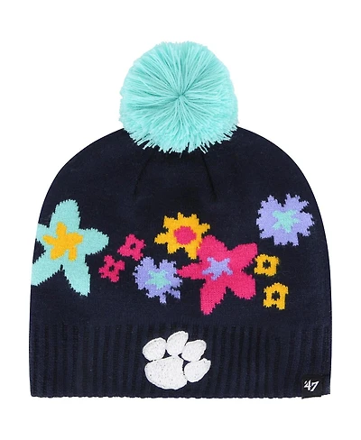 '47 Brand Big Girls Navy Clemson Tigers Buttercup Knit with Pom Beanie Hat