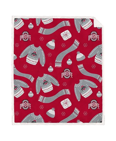 Pegasus Home Fashions Ohio State Buckeyes 60" x 70" Ugly Sweater Flannel Fleece Sherpa Blanket