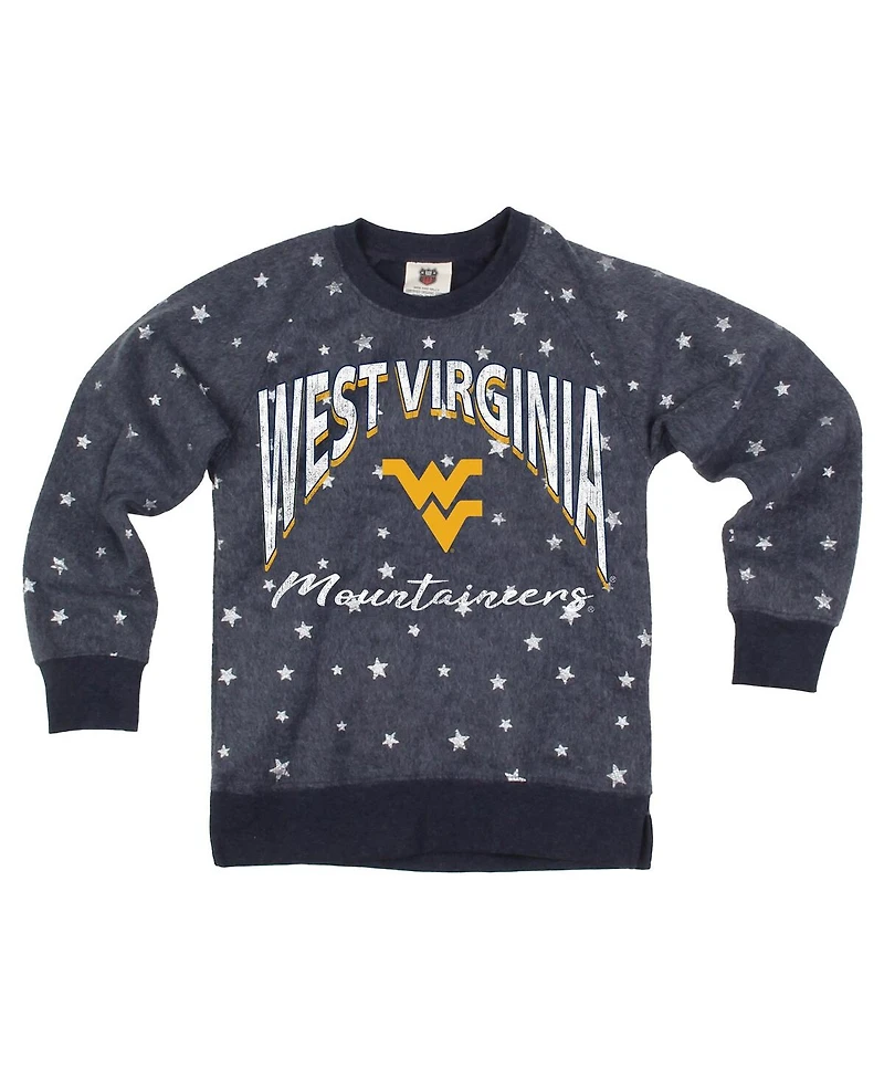 Wes & Willy Big Girls Navy West Virginia Mountaineers Shimmer Star Reverse Sweatshirt