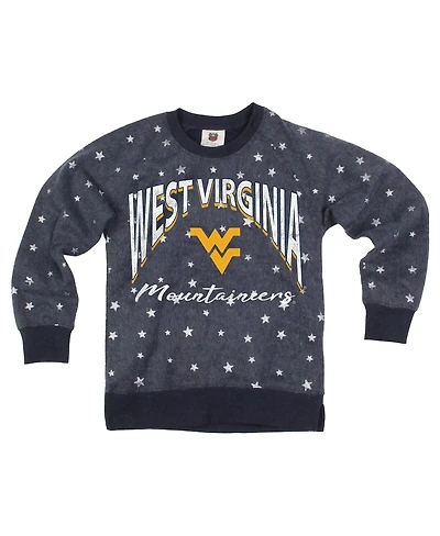 Wes & Willy Big Girls Navy West Virginia Mountaineers Shimmer Star Reverse Sweatshirt
