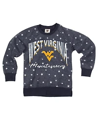 Wes & Willy Big Girls Navy West Virginia Mountaineers Shimmer Star Reverse Sweatshirt