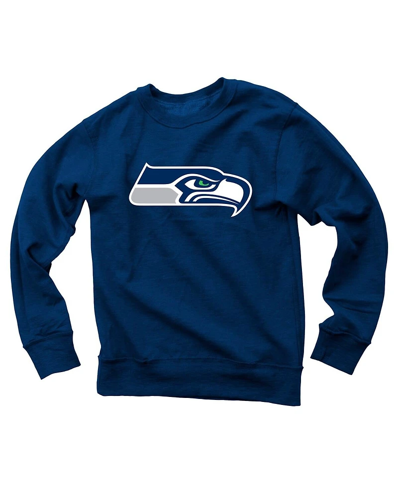 Wes & Willy Big Boys and Girls College Navy Seattle Seahawks Reversible Fleece Pullover Sweatshirt