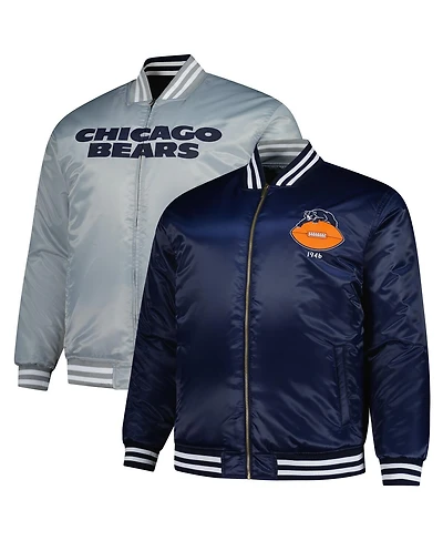 Mitchell & Ness Men's Navy/Silver Chicago Bears Big Tall Throwback Reversible Full-Zip Jacket
